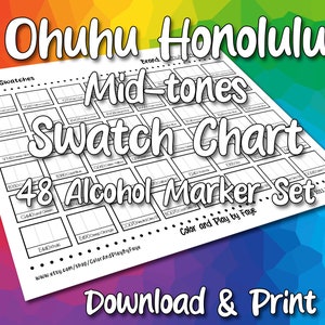 Ohuhu Honolulu 48 Swatch Chart für Mid-Tönes Brush Tip Alkohol Marker Set | DIY druckbare PDF-Farbkarte Musterseite | Letter & A4 Papier
