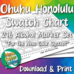 New Numbers Ohuhu Honolulu 216 Swatch Chart for  Brush Tip Alcohol Marker Set | DIY Printable PDF Color Chart Swatch Page | US Letter & A