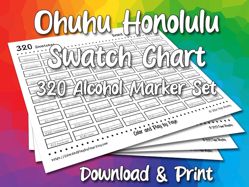 Ohuhu Honolulu 320 Swatch Chart: Brush Tip Alcohol Marker (Printable PDF) image 1