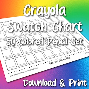 Crayola 50-staalkaart voor kleurpotlodenset | DIY afdrukbare pdf kleurenkaart staalpagina | Papier van Amerikaans letter- en A4-formaat