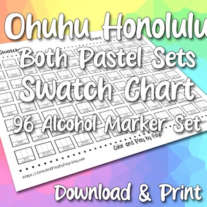 Tabela de Amostras Ohuhu Honolulu 96 para Conjunto de Marcadores de Álcool com Ponta de Pincel Pastel | Página de Amostra de Cores em PDF para Impressão DIY | Papel Carta EUA e A4