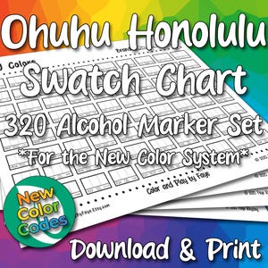 New Numbers Ohuhu Honolulu 320 Swatch Chart for Brush Tip Alcohol Marker Set | DIY Printable PDF Color Chart Swatch Page | US Letter & A4