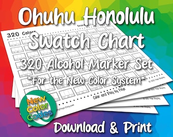 New Numbers Ohuhu Honolulu 320 Swatch Chart for Brush Tip Alcohol Marker Set | DIY Printable PDF Color Chart Swatch Page | US Letter & A4
