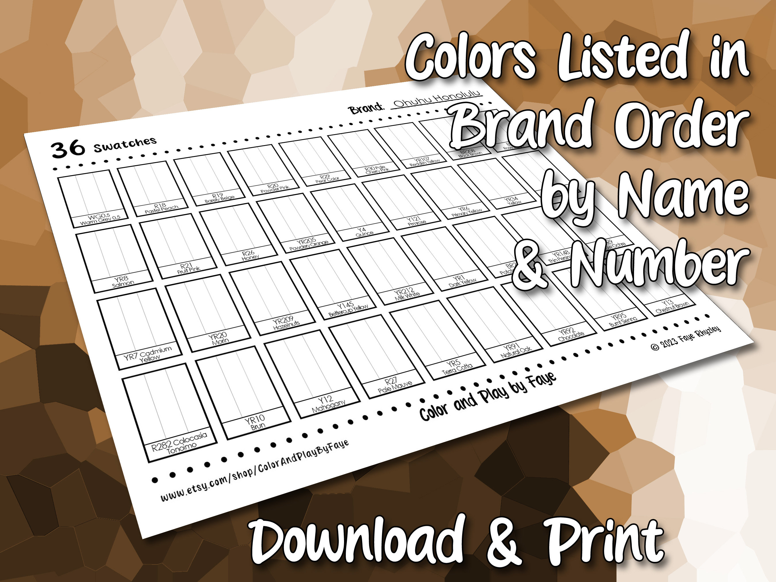 Ohuhu Honolulu 36 Skin Tones Marker Swatch Blank Chart Printable DIY