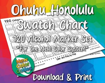 New Numbers Ohuhu Honolulu 120 Swatch Chart for Brush Tip Alcohol Marker Set | DIY Printable PDF Color Chart Swatch Page | US Letter & A4