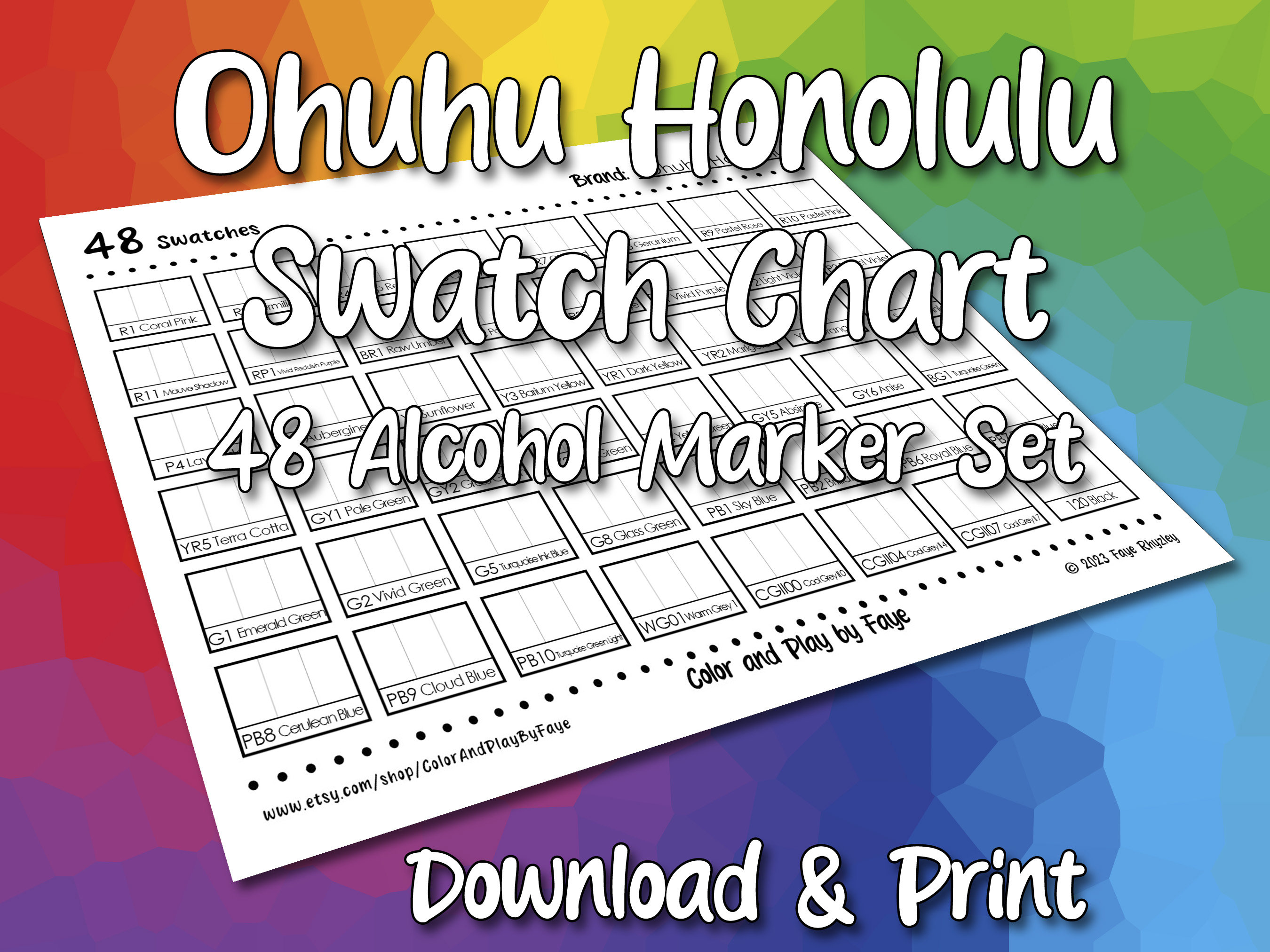 Ohuhu Honolulu 96 Colors Pastel Markers Swatch Template | DIY Single Page  Color Swatch | Printable Digital PDF Template | Instant Download