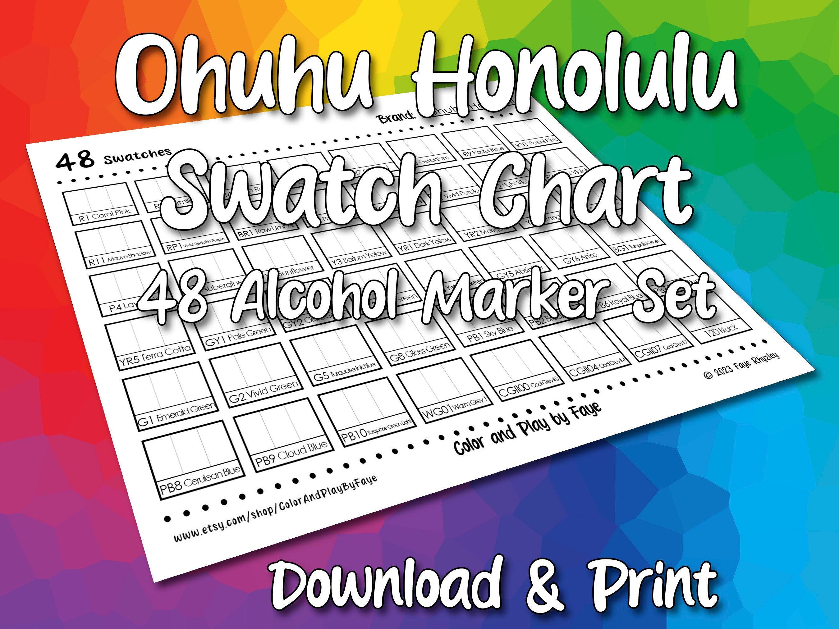 Ohuhu Honolulu 96 Colors Pastel Markers Swatch Template | DIY Single Page  Color Swatch | Printable Digital PDF Template | Instant Download