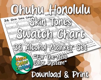 Conjunto de Marcadores à Base de Álcool com Ponta de Pincel New Numbers Ohuhu Honolulu com 36 Amostras de Cores para Tons de Pele | Tabela de Cores em PDF para Imprimir | Tamanhos Carta e A4