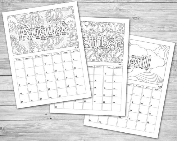 School Year Printable Coloring Calendar August 2022-2023 | Etsy