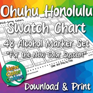 New Numbers Ohuhu Honolulu 48 Swatch Chart for Mid-Tones Brush Tip Alcohol Marker Set | DIY Printable PDF Color Chart Page | Letter & A4