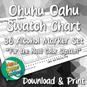 New Numbers Ohuhu Oahu 36 Swatch Chart für Grautöne Chisel Tip Alkohol Marker Set | DIY druckbare PDF Farbkarte Seite | Letter & A4