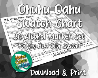 New Numbers Ohuhu Oahu 36 Swatch Chart for Gray Tones Chisel Tip Alcohol Marker Set | DIY Printable PDF Color Chart Page | Letter & A4