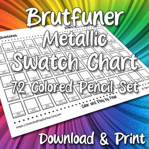 Tabla de muestras Brutfuner Metallic 72 para lápices de colores / Página de muestras de la tabla de colores imprimible en PDF / Papel tamaño carta y A4 (EE. UU.)