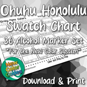 New Numbers Ohuhu Honolulu 36 Swatch Chart für Grautöne Brush Tip Alcohol Marker Set | DIY druckbare PDF Farbkarte Seite | Letter & A4