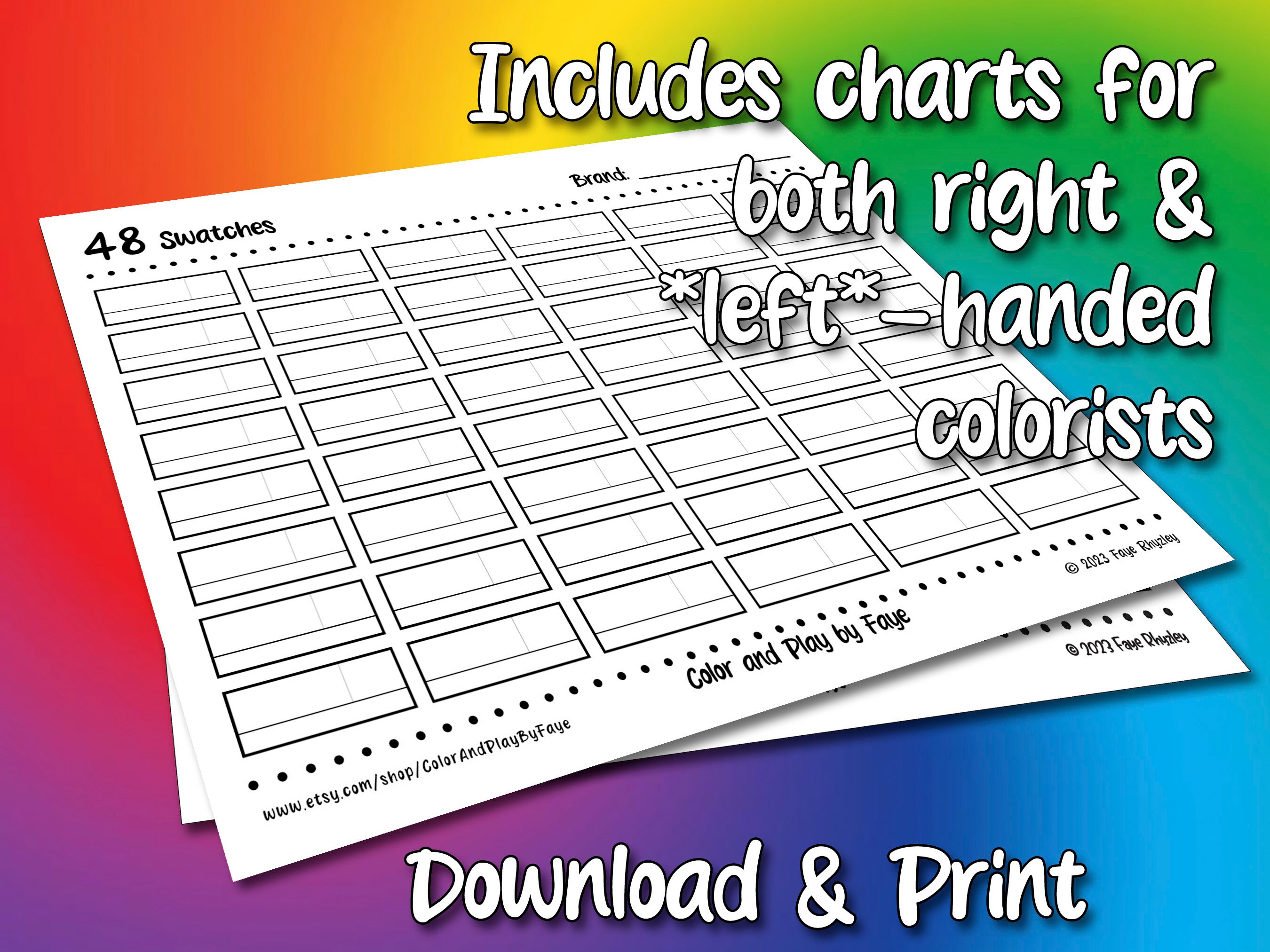 48 Watercolor Swatch Page Blank DIY Color Chart Printable Page Paint or ...