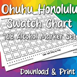 Tabela de Amostras Ohuhu Honolulu 168 para Conjunto de Marcadores de Álcool com Ponta de Pincel | Página de Amostra de Cores em PDF para Impressão DIY | Papel Tamanho Carta EUA e A4