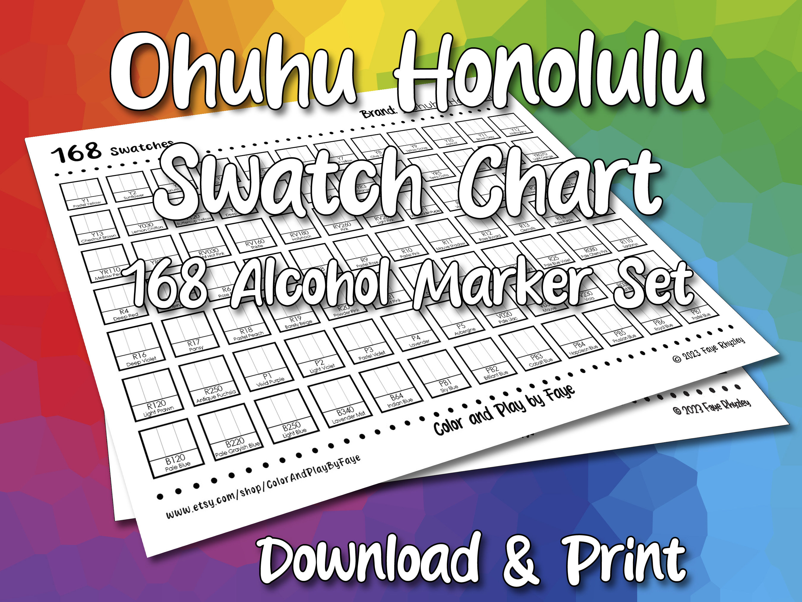 Free Ohuhu Brush Tip Markers 168 Swatch Chart