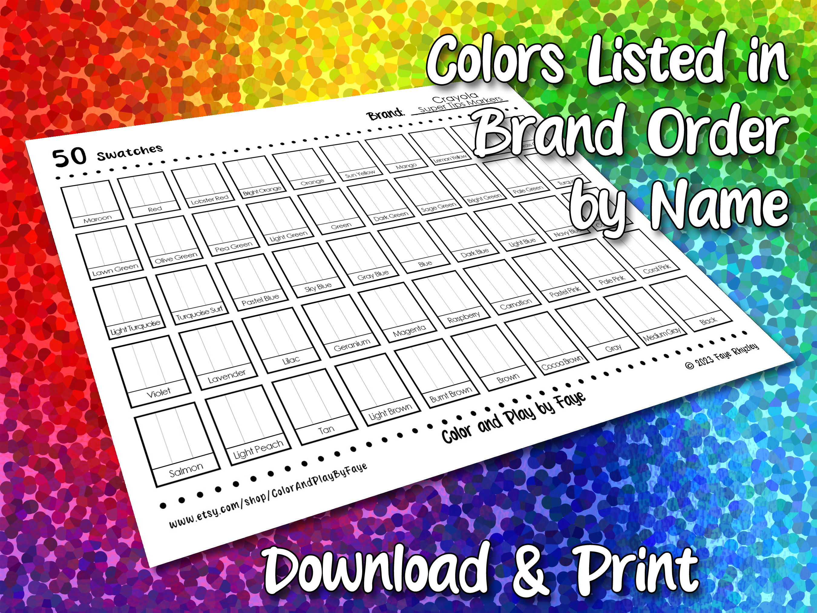 100 Super Tips Color Names! Swatch and Color Charts for Crayola Super Tips  Markers 