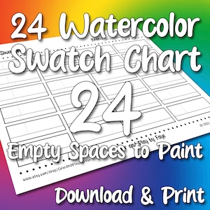 Staalkaart 24 voor aquarelpotloden | DIY afdrukbare pdf kleurenkaart staalpagina | Papier van Amerikaans letter- en A4-formaat