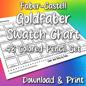 Faber Castell Goldfaber 48 staalkaart voor kleurpotloodset | DIY afdrukbare pdf kleurenkaart staalpagina | Papier van Amerikaans letter- en A4-formaat