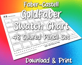 Faber Castell Goldfaber 48 Swatch Chart for Colored Pencil Set | DIY Printable PDF Color Chart Swatch Page | US Letter & A4 Size Paper