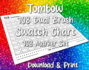 Tombow 108 Swatch Chart for Dual Brush Pens Set | DIY Printable PDF Color Chart Swatch Page | US Letter & A4 Size Paper