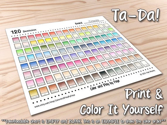 120 Crayola Color Pencil Coloring Swatch Chart, Printable PDF