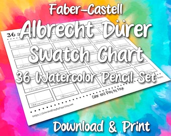 Albrecht Durer Watercolor 36 Swatch Page | Faber-Castell Pencils | DIY Colored Pencil Charts | Download & Print PDF | Letter / A4 Size Paper