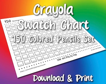Crayola 150 staalkaart voor kleurpotlodenset | DIY afdrukbare pdf kleurenkaart staalpagina | Papier van Amerikaans letter- en A4-formaat