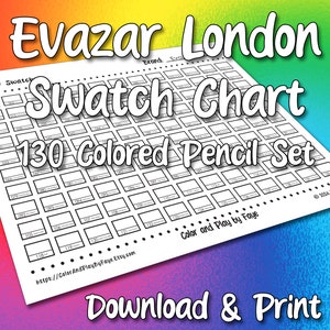 Tabla de muestras de 130 colores Evazar London para lápices de colores / Página de muestras de la tabla de colores imprimible en PDF / Papel tamaño carta y A4