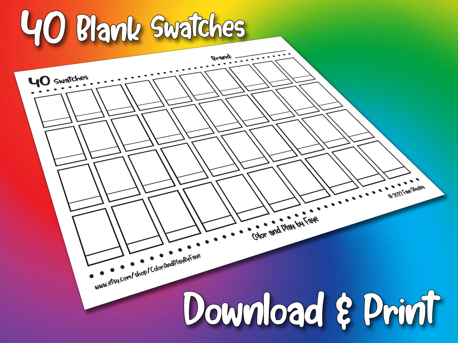 40 Swatch Blank Color Chart Printable Page DIY Color Chart Etsy Canada