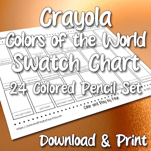 Tabla de muestras de 24 colores Crayola para lápices de colores Colors of the World / Página de muestras de la tabla de colores en PDF imprimible / Papel tamaño carta y A4 (EE. UU.)