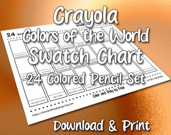 Crayola 24 Swatch Chart for Colors of the World Colored Pencil Set | DIY Printable PDF Color Chart Swatch Page | US Letter & A4 Size Paper