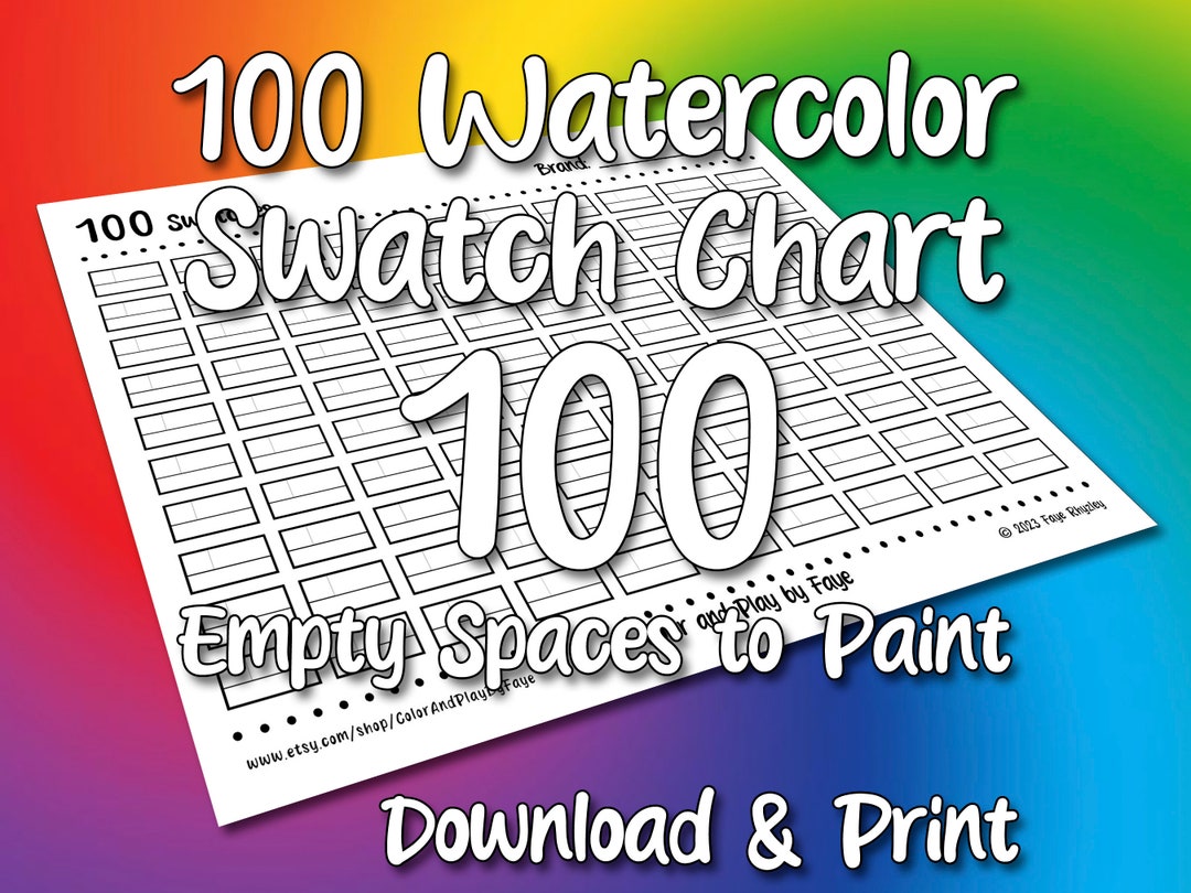 100 Watercolor Swatch Page Blank DIY Color Chart Printable Page Paint ...