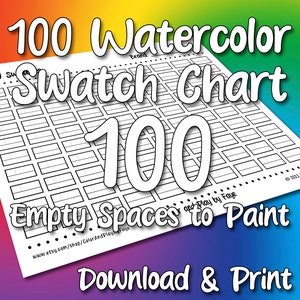 Swatch Chart 100 für Wasserfarbenstifte | DIY druckbare PDF-Farbkarte Musterseite | US Letter & A4 Papier