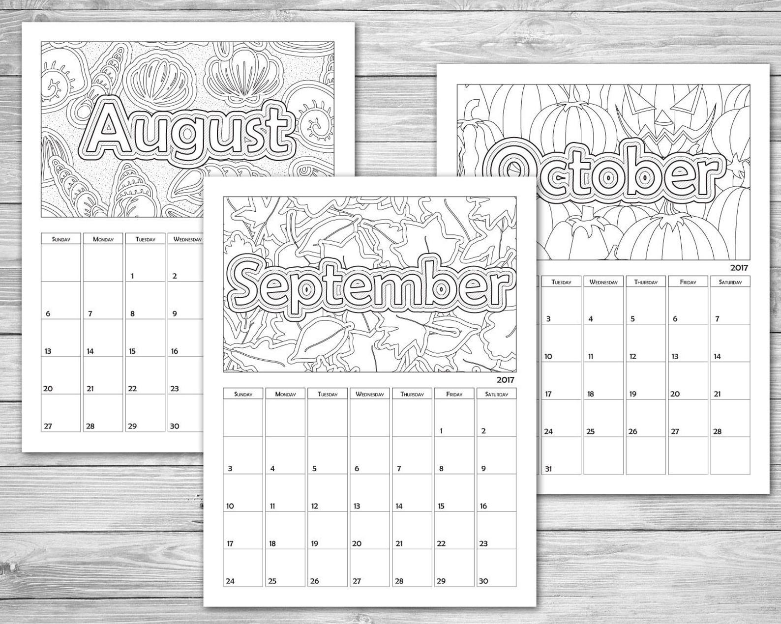 School Year Printable Coloring Calendar August 2022-2023 | Etsy Canada