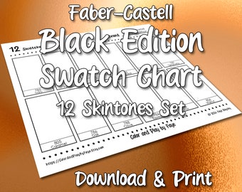 Faber Castell Black Edition 12 Swatch Chart for Skin Tones Colored Pencil Set (includes Names!) | DIY PDF Color Chart Page | US & A4 Paper