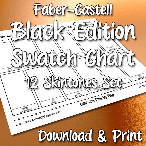 Black Edition 12 Skin Tones Swatch Page | Faber-Castell Colored Pencils | Download Print | Digital PDF | US Letter A4