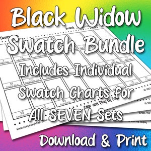 Bundel met Black Widow-staalkaart voor reeks kleurpotloden | DIY afdrukbare pdf kleurenkaart staalpagina | Papier van Amerikaans letter- en A4-formaat