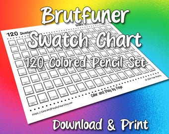 Brutfuner Square 120 Swatch Chart for Oily Colored Pencil Set | DIY Printable PDF Color Chart Swatch Page | US Letter & A4 Size Paper