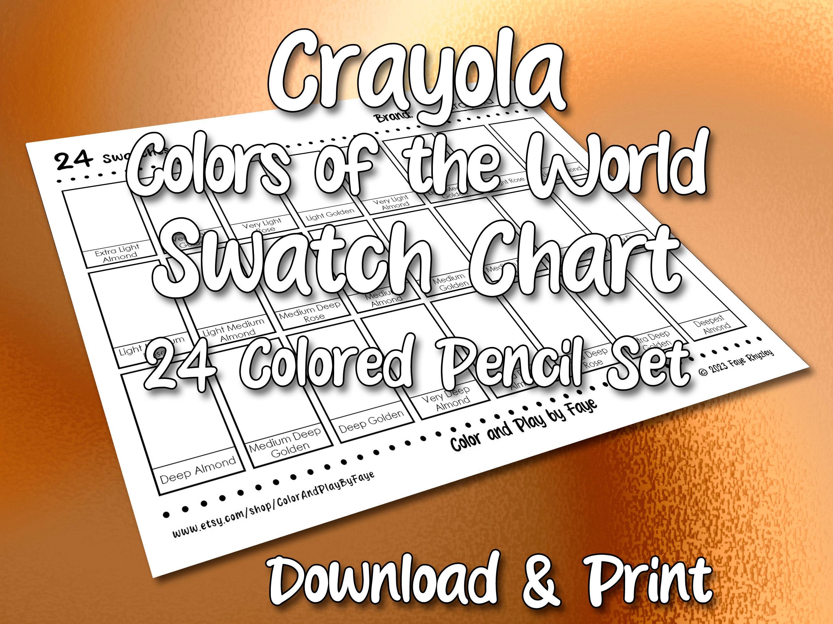 Crayola 24 Colors of the World Swatch Chart Page for Colored