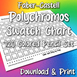 Faber Castell Polychromos 120 staalkaart voor kleurpotloodset | DIY afdrukbare pdf kleurenkaart staalpagina | Papier van Amerikaans letter- en A4-formaat
