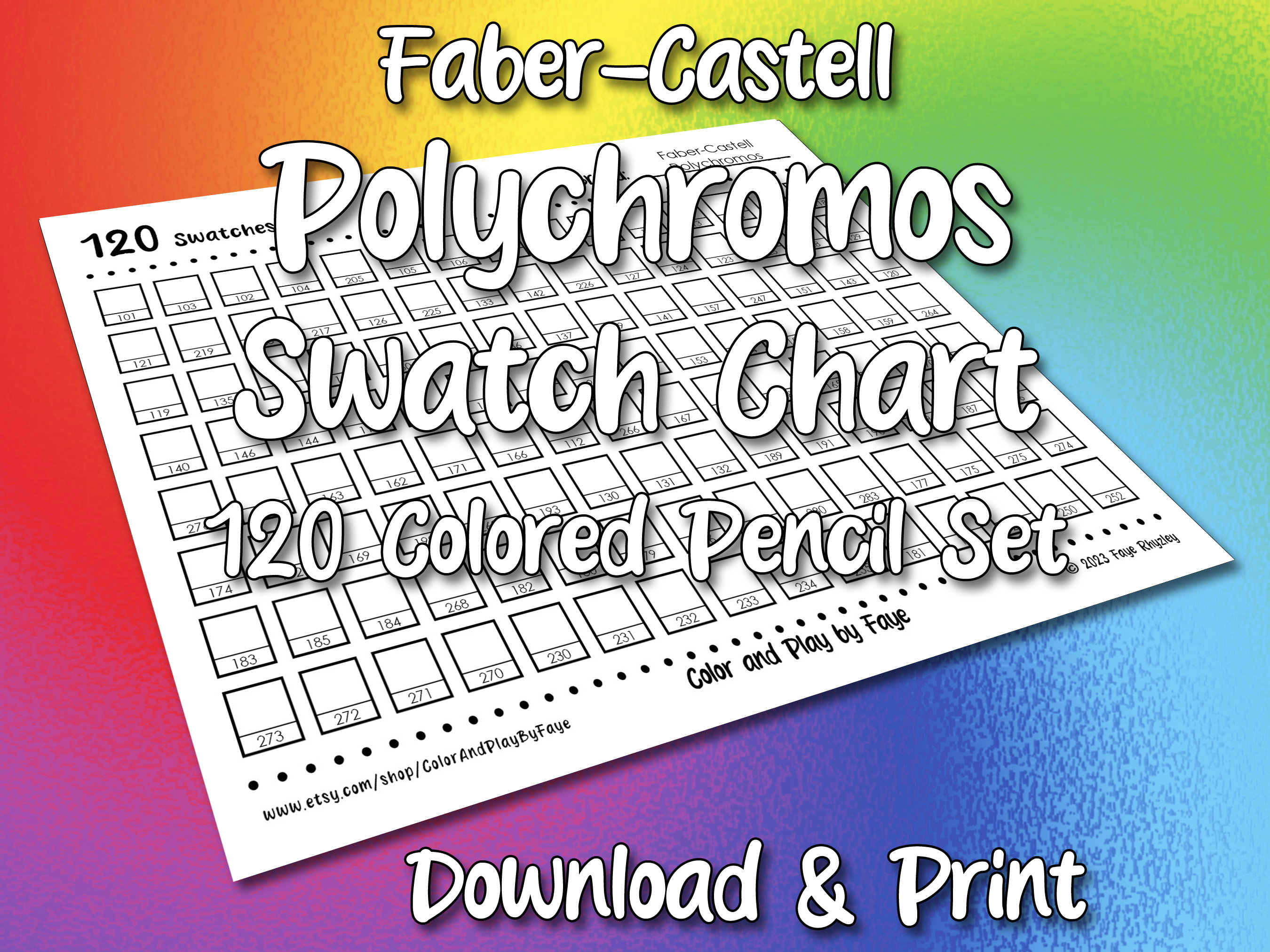 Polychromos 120 Swatch Page Faber-castell Colored Pencils DIY Colored Pencil  Charts Download & Print Digital PDF Letter Size Paper 