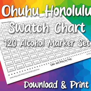 Ohuhu Honolulu 120 Swatch Chart für Brush Tip Alkohol Marker Set | DIY druckbare PDF-Farbkarte Musterseite | US Letter & A4 Papier