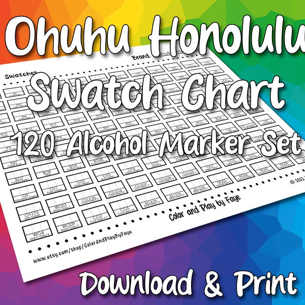 Ohuhu Honolulu 120 Marker Swatch Blank Chart Printable | DIY Color Chart | Download and Print at Home | Digital PDF | US Letter & A4 Size