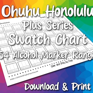 Tabela de Amostras Ohuhu Honolulu 54 para Conjunto de Marcadores com Ponta de Pincel Plus | Página de Amostras de Cores em PDF para Impressão DIY | Papel Tamanho Carta EUA e A4