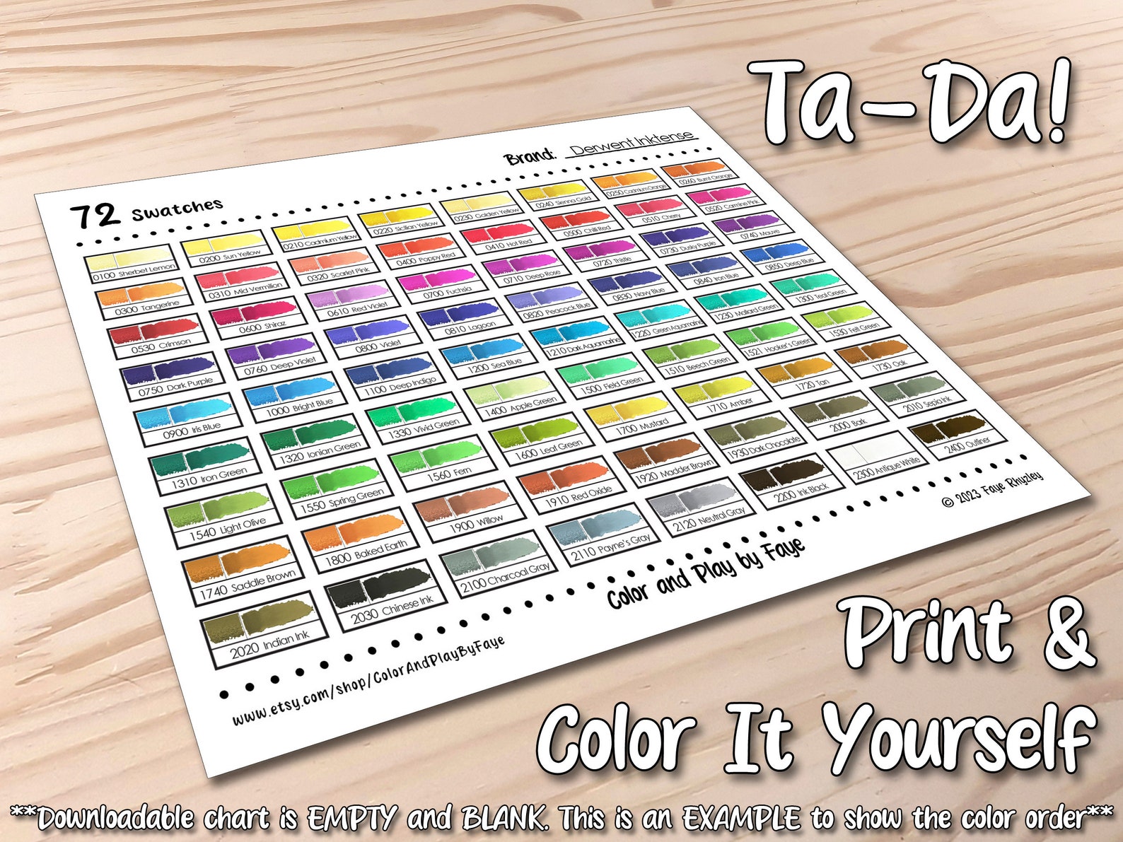 Inktense 72 Swatch Chart for Pencil Set | DIY Printable PDF Color Chart ...