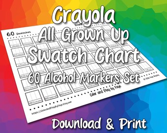 Crayola 60 Alcohol Marker Swatch Chart | All Grown Up Set | Printable PDF Coloring Page