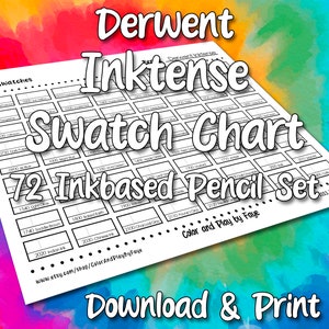Inktense 72-staalkaart voor potloodset | DIY afdrukbare pdf kleurenkaart staalpagina | Papier van Amerikaans letter- en A4-formaat