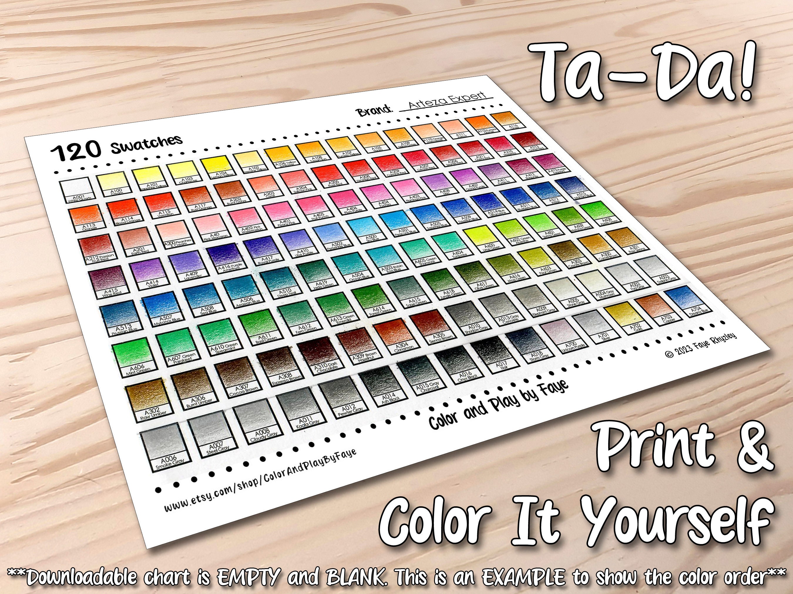 Arteza Expert 120 Swatch Page DIY Colored Pencil Charts Download and ...